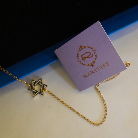 NEW 18K Gold Plated Sterling Silver  Zircon Crystal Star of David Bracelet Italy - Picture 3 of 4